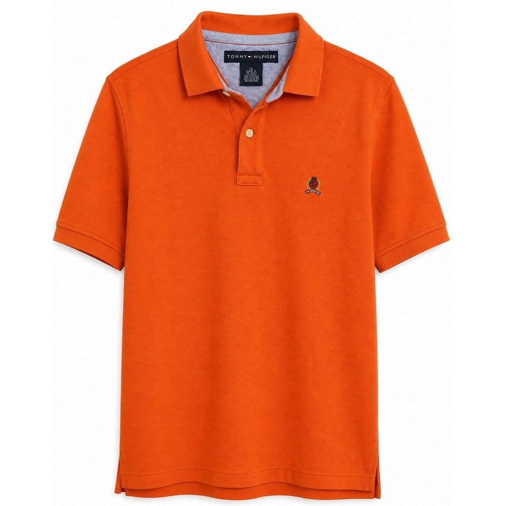 Tommy Hilfiger Crest Logo Classic Fit Polo Shirt Orange Sz L